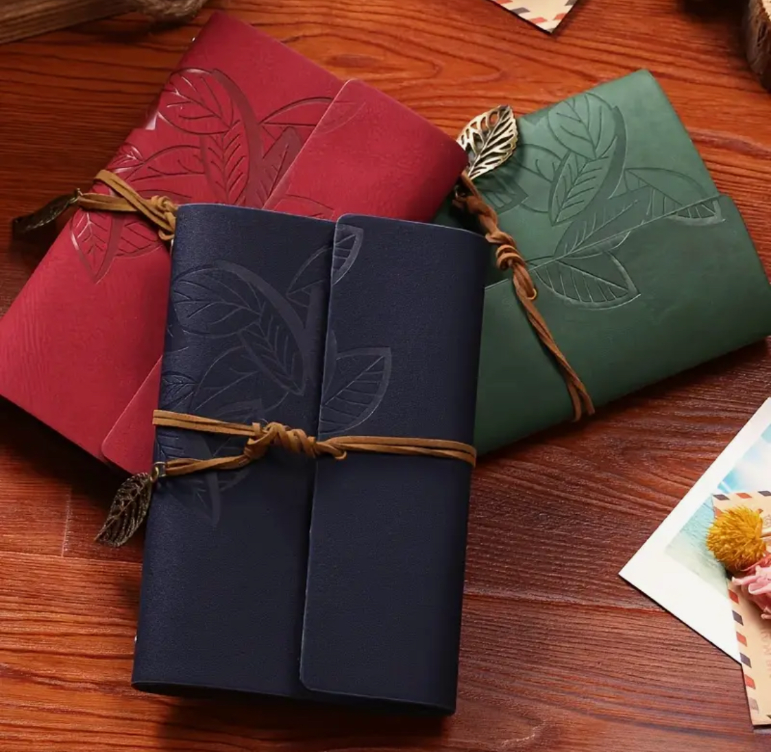 Retro Leaf Faux Leather Loose-leaf Notebook Strap Portable Travel Record Hand Ledger Learning Stationery - ReadMoreDXB