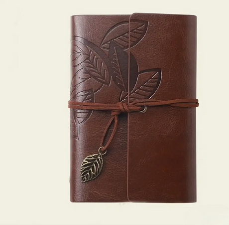 Retro Leaf Faux Leather Loose-leaf Notebook Strap Portable Travel Record Hand Ledger Learning Stationery - ReadMoreDXB