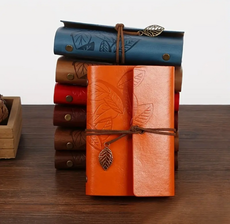 Retro Leaf Faux Leather Loose-leaf Notebook Strap Portable Travel Record Hand Ledger Learning Stationery - ReadMoreDXB