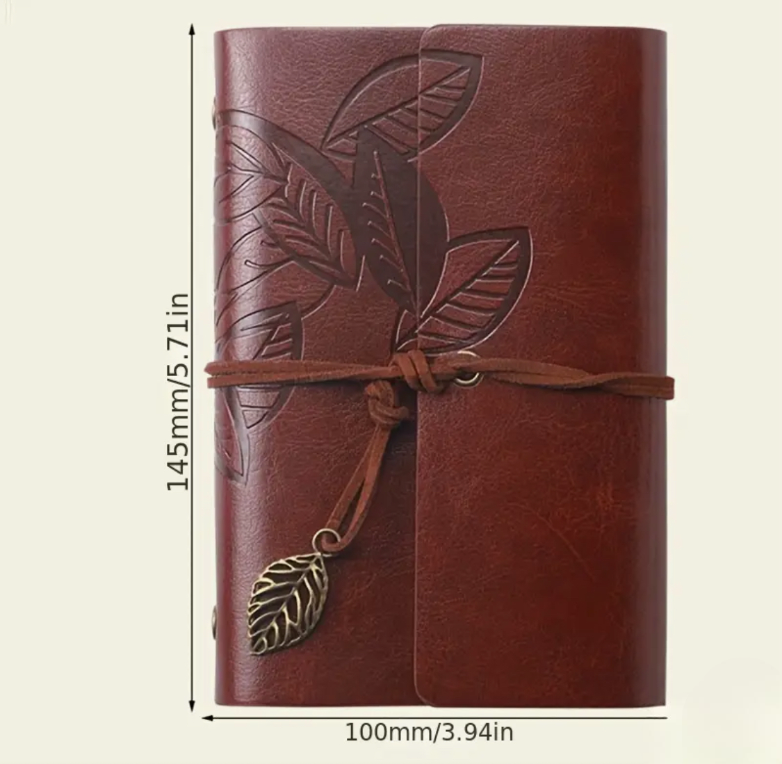 Retro Leaf Faux Leather Loose-leaf Notebook Strap Portable Travel Record Hand Ledger Learning Stationery - ReadMoreDXB