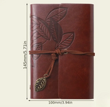 Retro Leaf Faux Leather Loose-leaf Notebook Strap Portable Travel Record Hand Ledger Learning Stationery - ReadMoreDXB