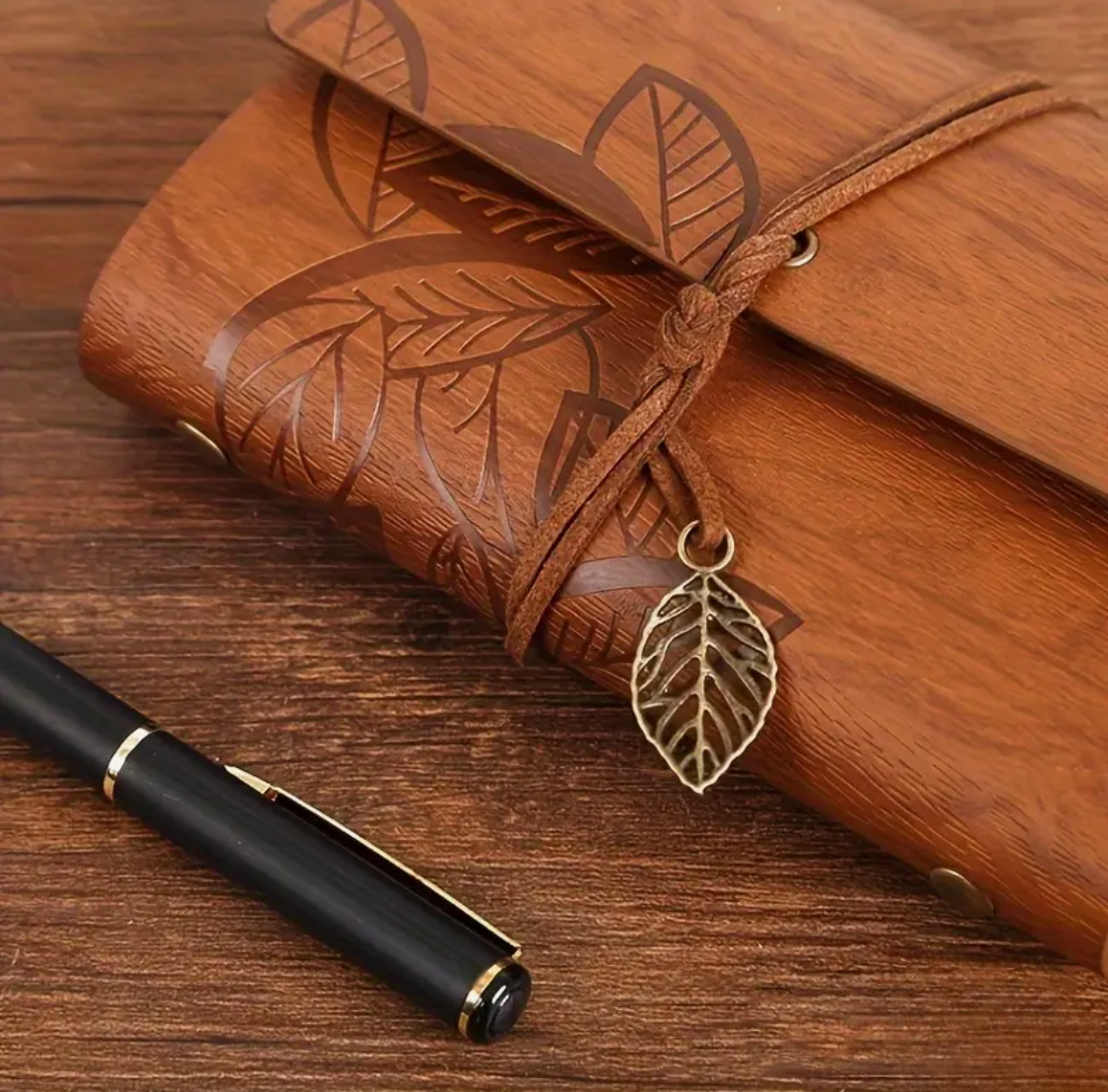 Retro Leaf Faux Leather Loose-leaf Notebook Strap Portable Travel Record Hand Ledger Learning Stationery - ReadMoreDXB