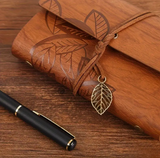 Retro Leaf Faux Leather Loose-leaf Notebook Strap Portable Travel Record Hand Ledger Learning Stationery - ReadMoreDXB