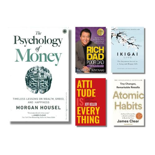 Collection of self-help books on a white background