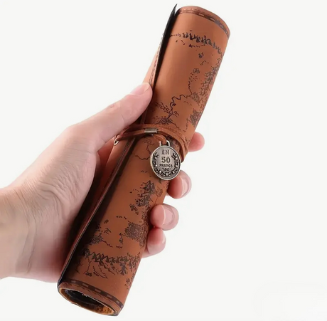 Creative Treasure Map Retro Pencil Case Leather Large Capacity Roll Pencil Bag Embossed Buckle Simple Stationery Box Roll Portable Pencil Drawing Bag Pen Holder - ReadMoreDXB